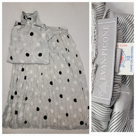 Vintage Evan Picone Set Women's Top 12/ Maxi Skirt 12 Pleated Polka Dot Striped - Picture 1 of 11